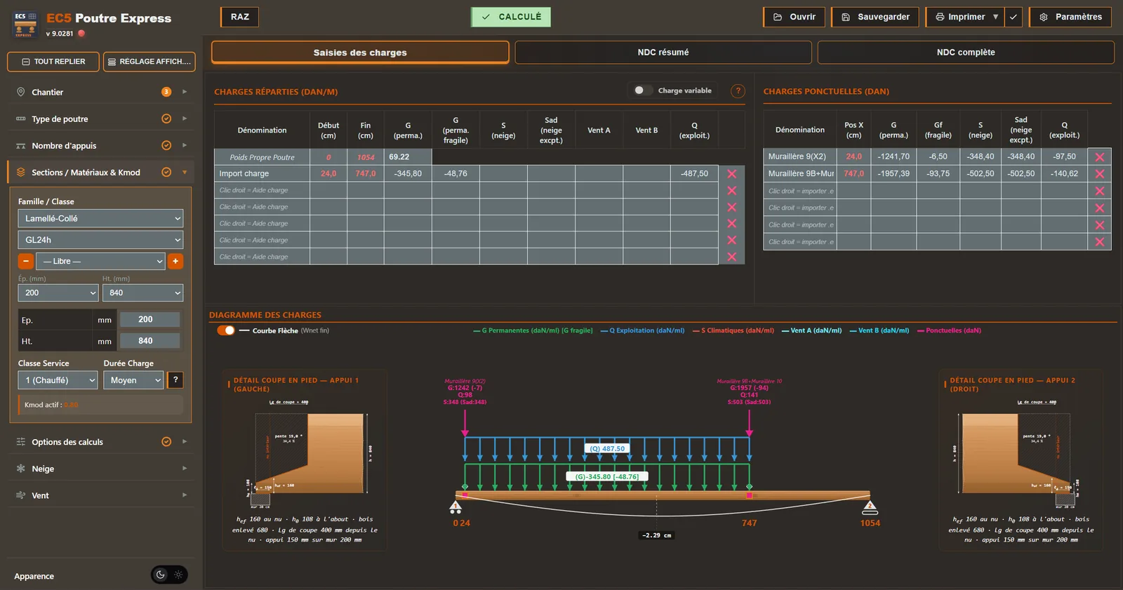 Interface en mode sombre